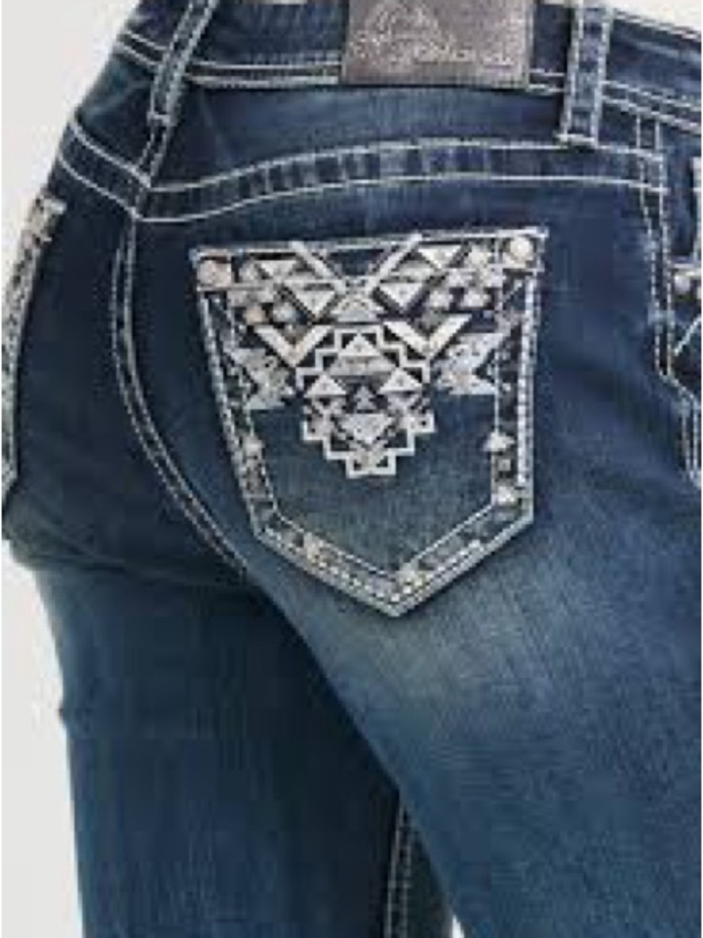 Grace in LA Dark Wash Flare Jeans with Contrast Stitching